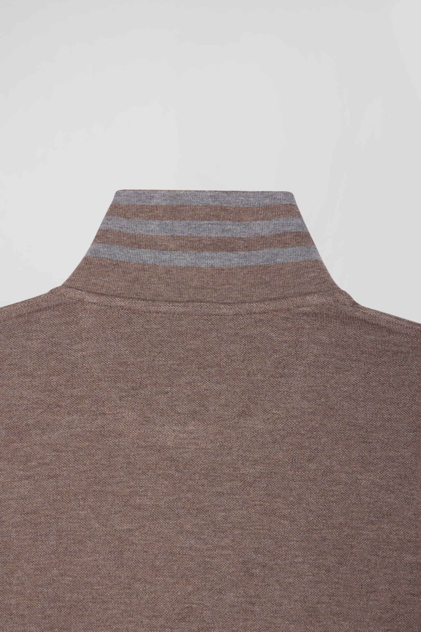 Long-sleeved brown cotton piqué polo shirt