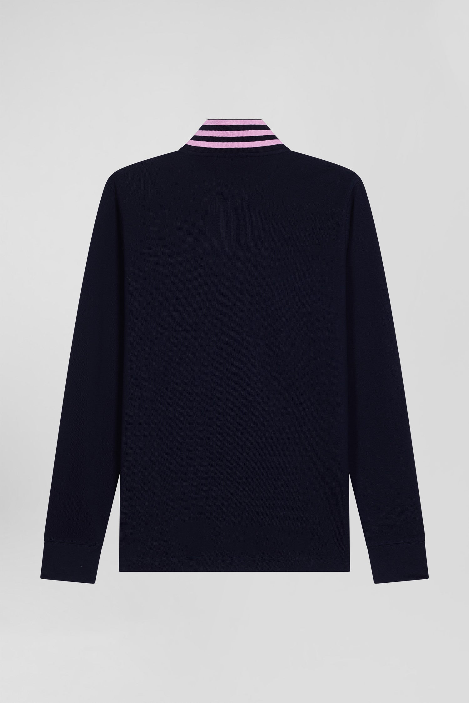 Regular navy long-sleeved cotton piqué polo shirt