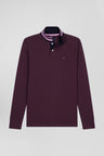 Regular burgundy long-sleeved cotton piqué polo shirt