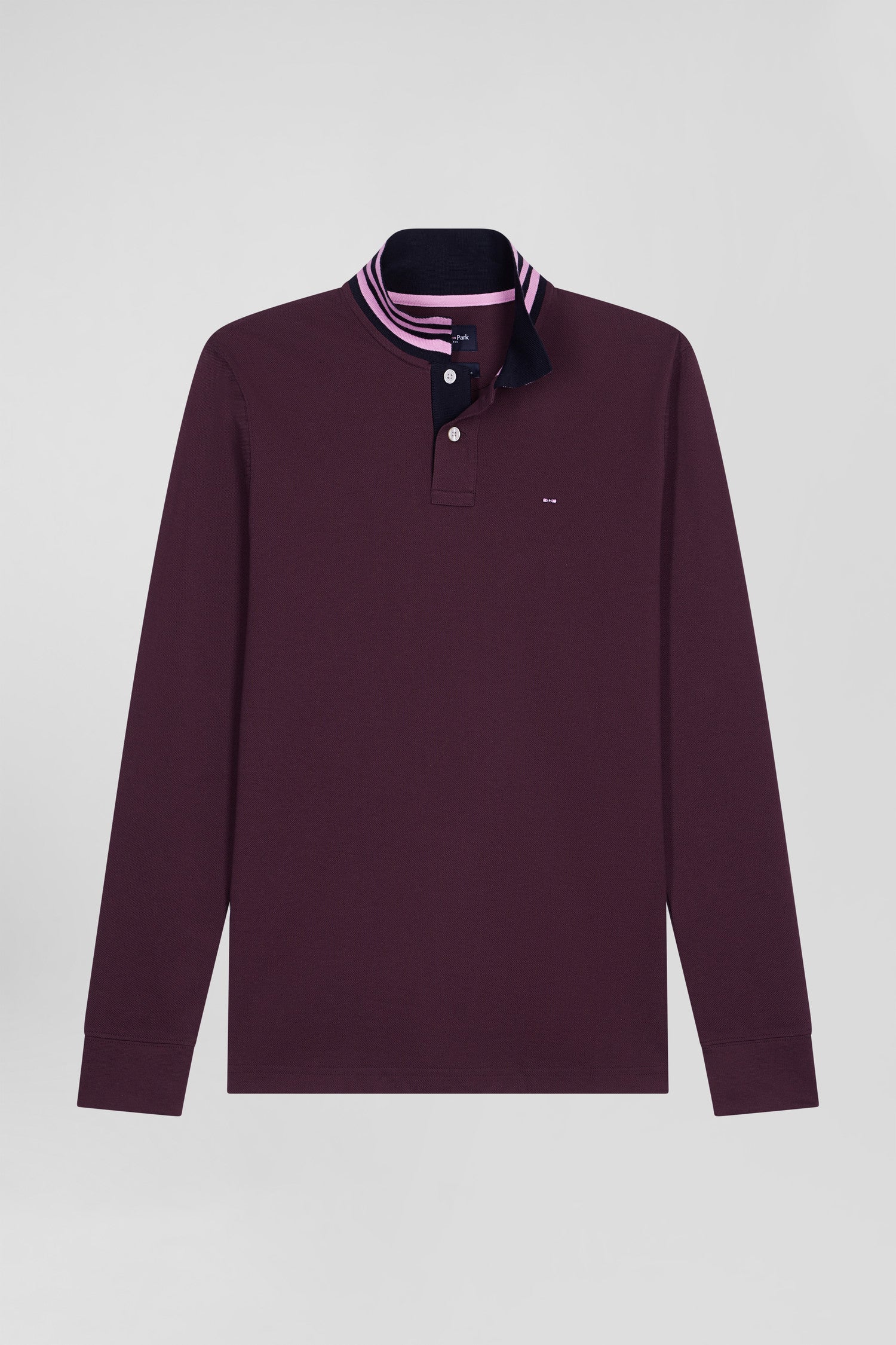 Regular burgundy long-sleeved cotton piqué polo shirt