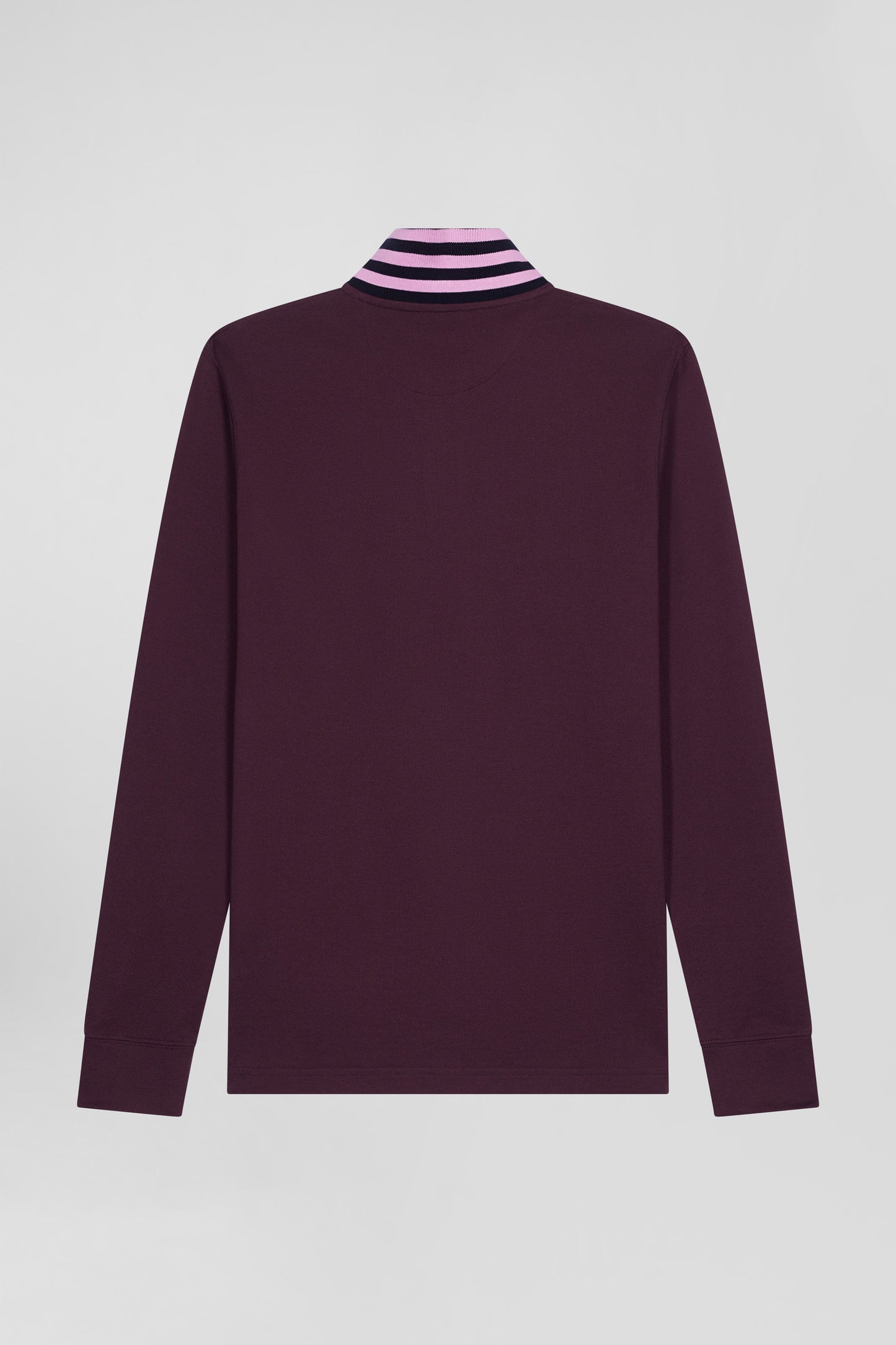 Regular burgundy long-sleeved cotton piqué polo shirt