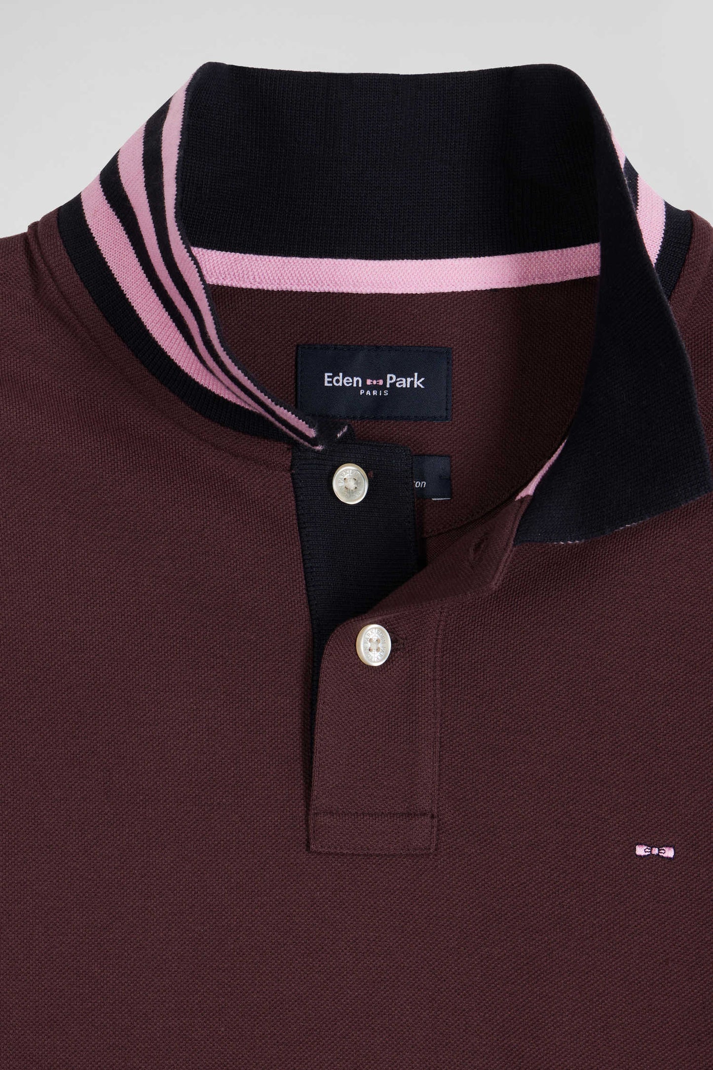 Regular burgundy long-sleeved cotton piqué polo shirt