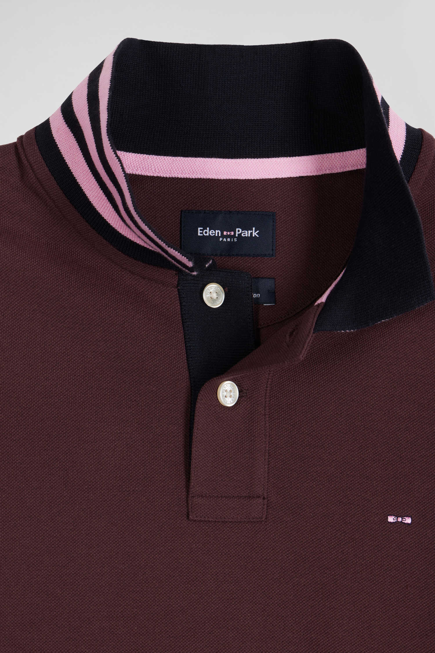 Regular burgundy long-sleeved cotton piqué polo shirt