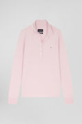 Polo manches longues en piqué coton stretch rose coupe Slim