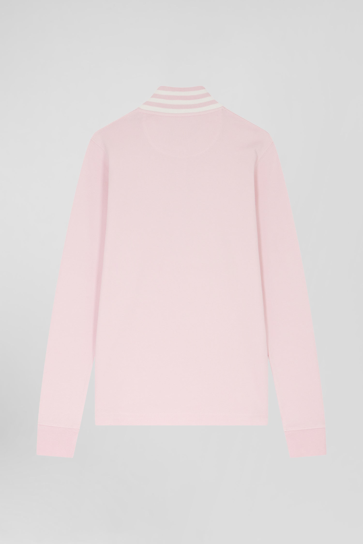 Polo manches longues en piqué coton stretch rose coupe Slim