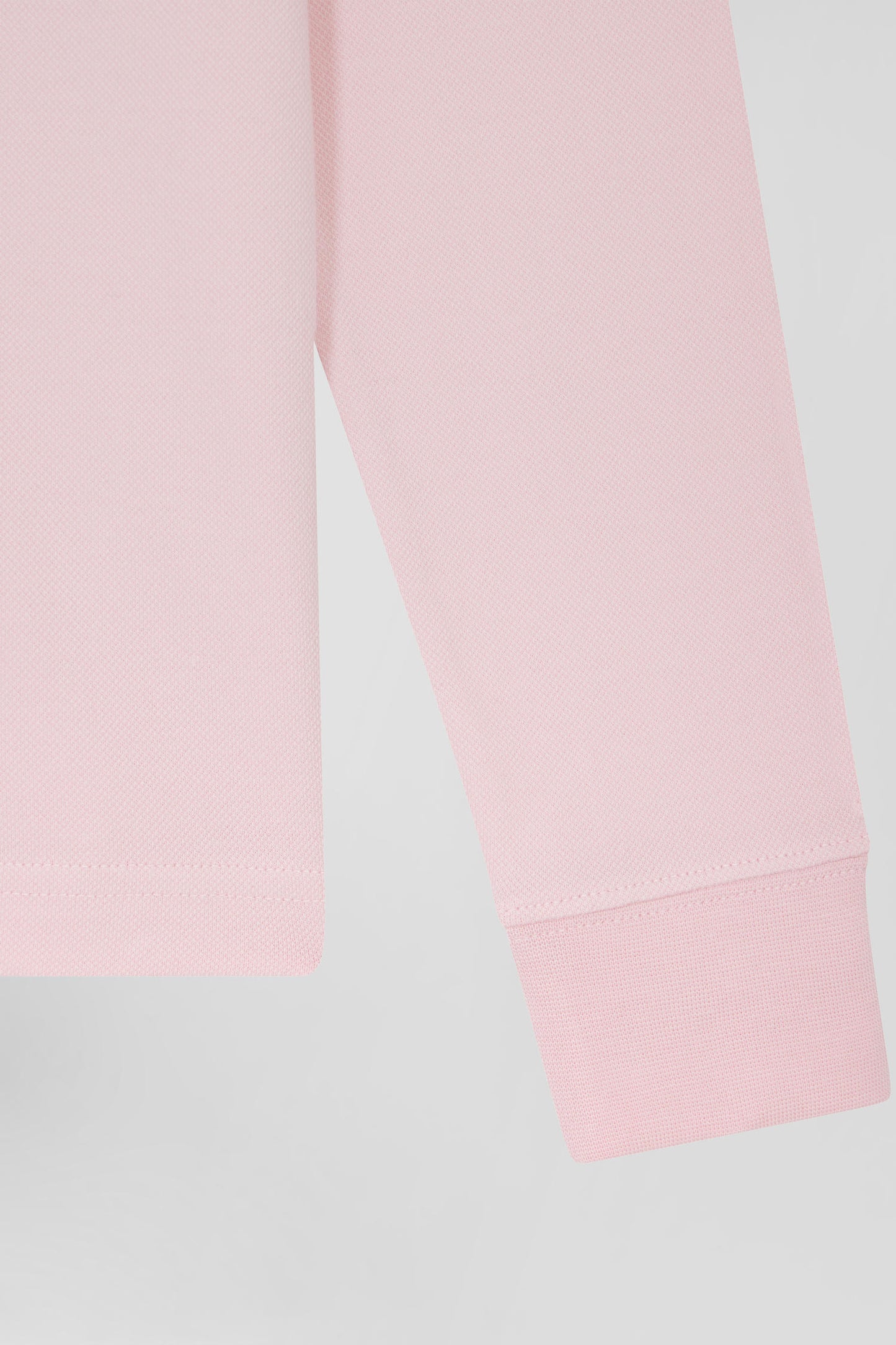 Polo manches longues en piqué coton stretch rose coupe Slim