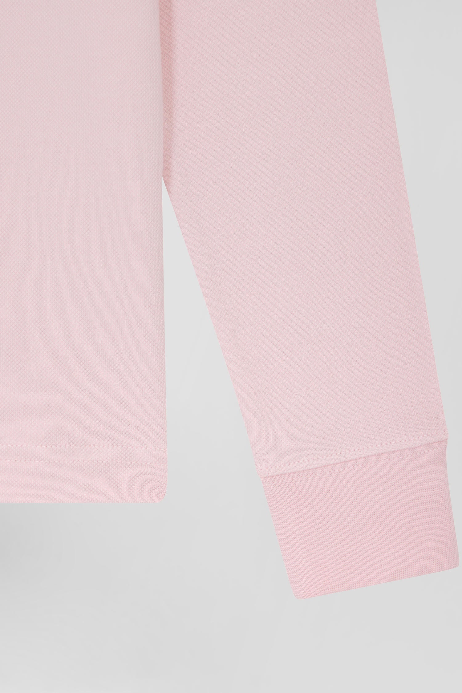 Polo manches longues en piqué coton stretch rose coupe Slim