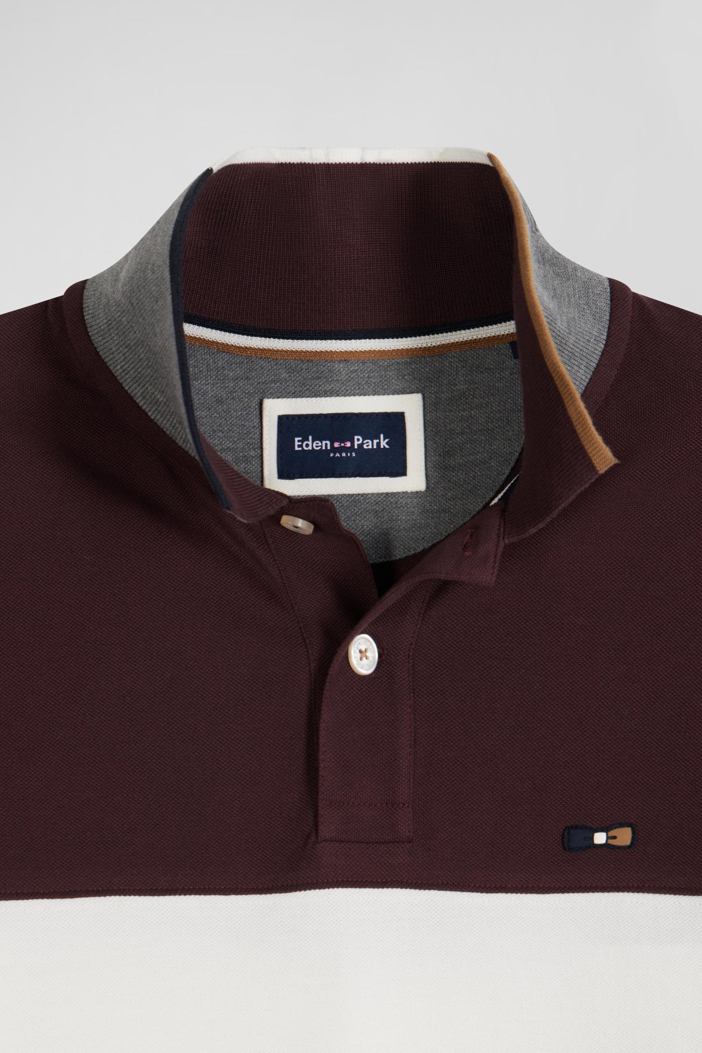 Regular burgundy colorblock long-sleeved cotton piqué polo shirt