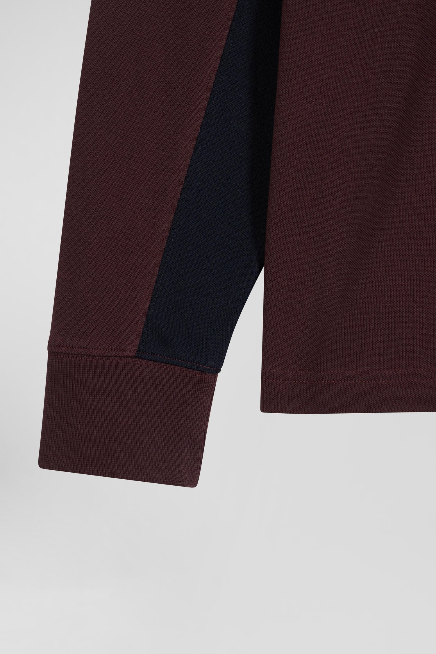 Regular burgundy colorblock long-sleeved cotton piqué polo shirt