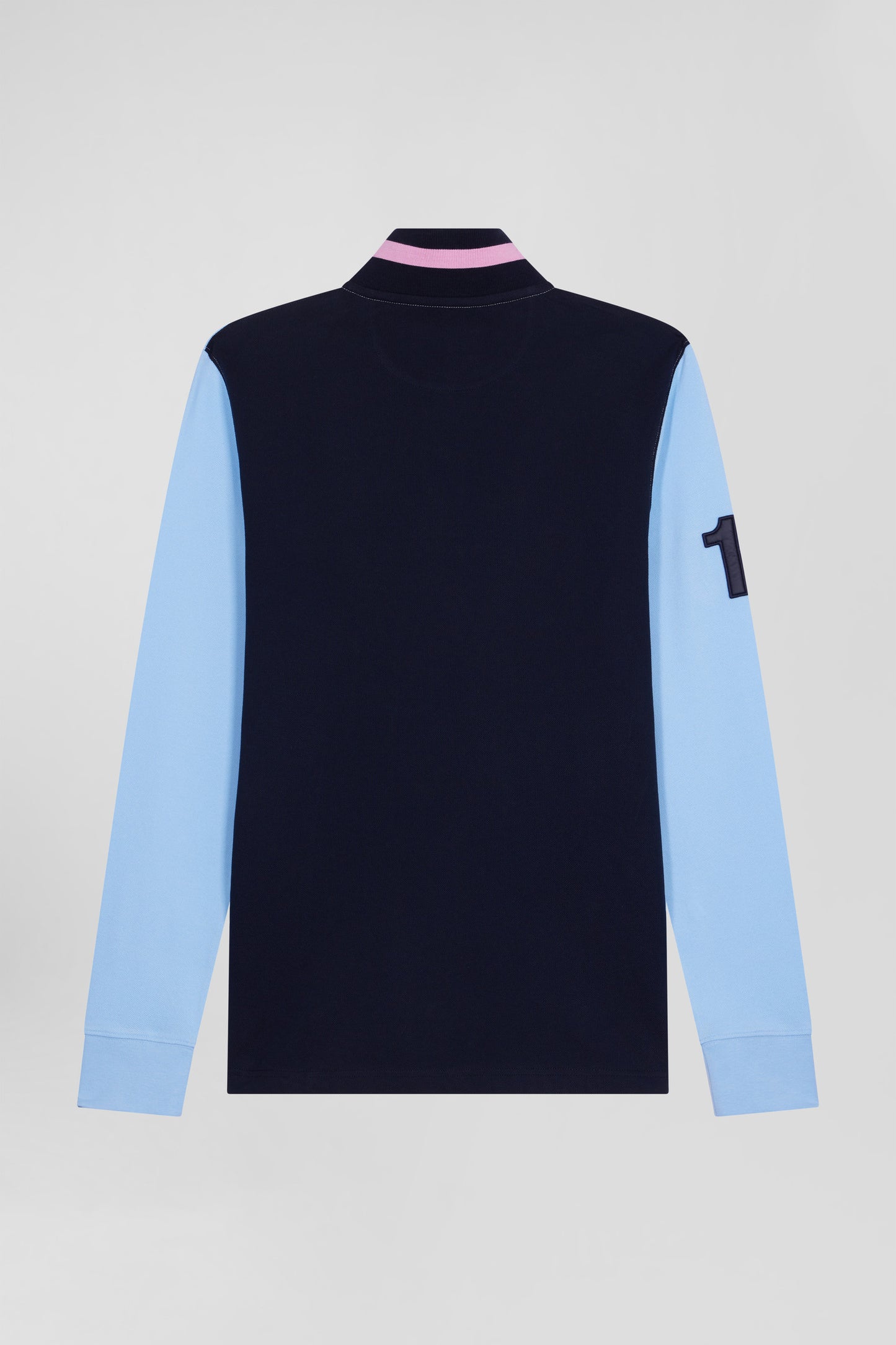 Regular sky blue long-sleeved cotton piqué polo shirt with padded embroidery