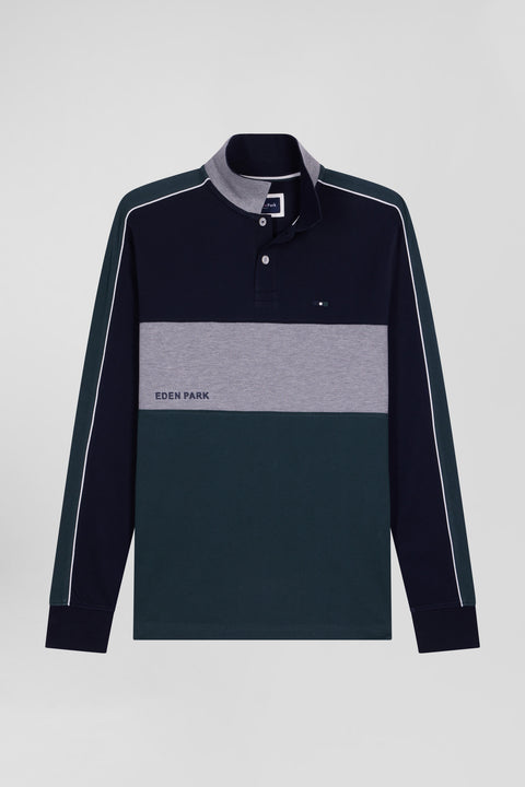 Regular green mottled short-sleeved cotton piqué polo shirt - Image 2