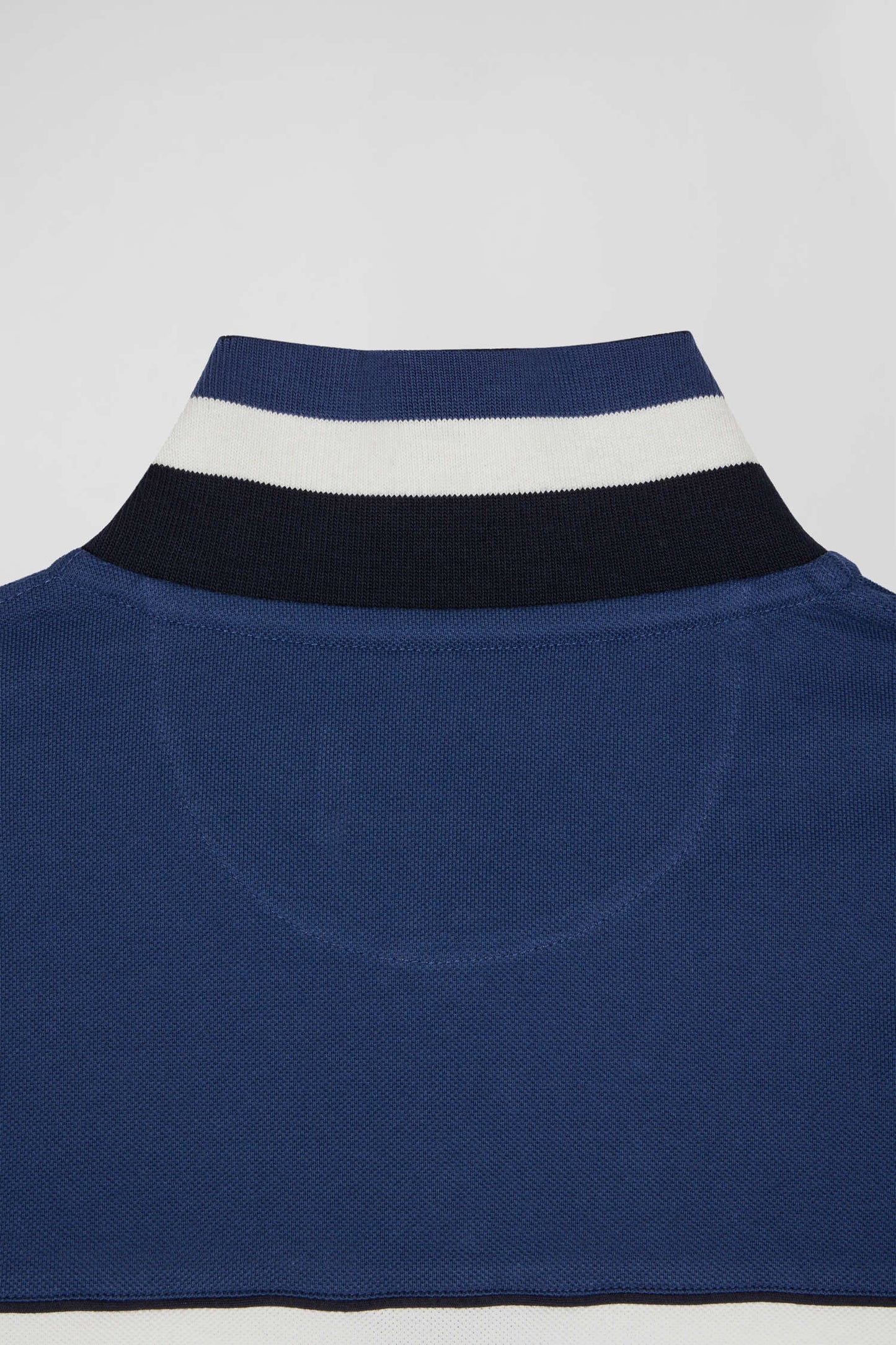 Regular blue tricolor long-sleeved cotton piqué polo shirt