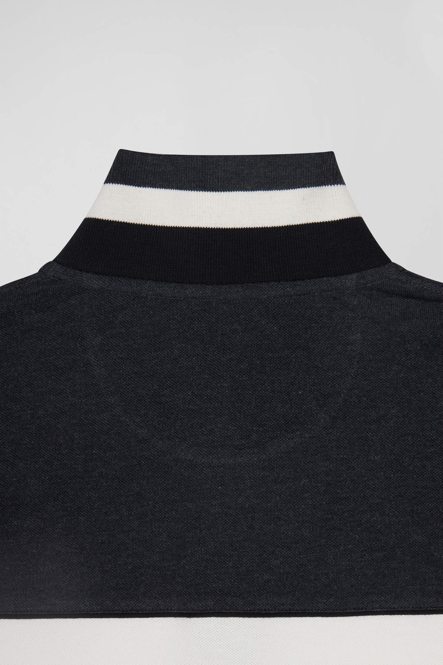 Regular black tricolor long-sleeved cotton piqué polo shirt