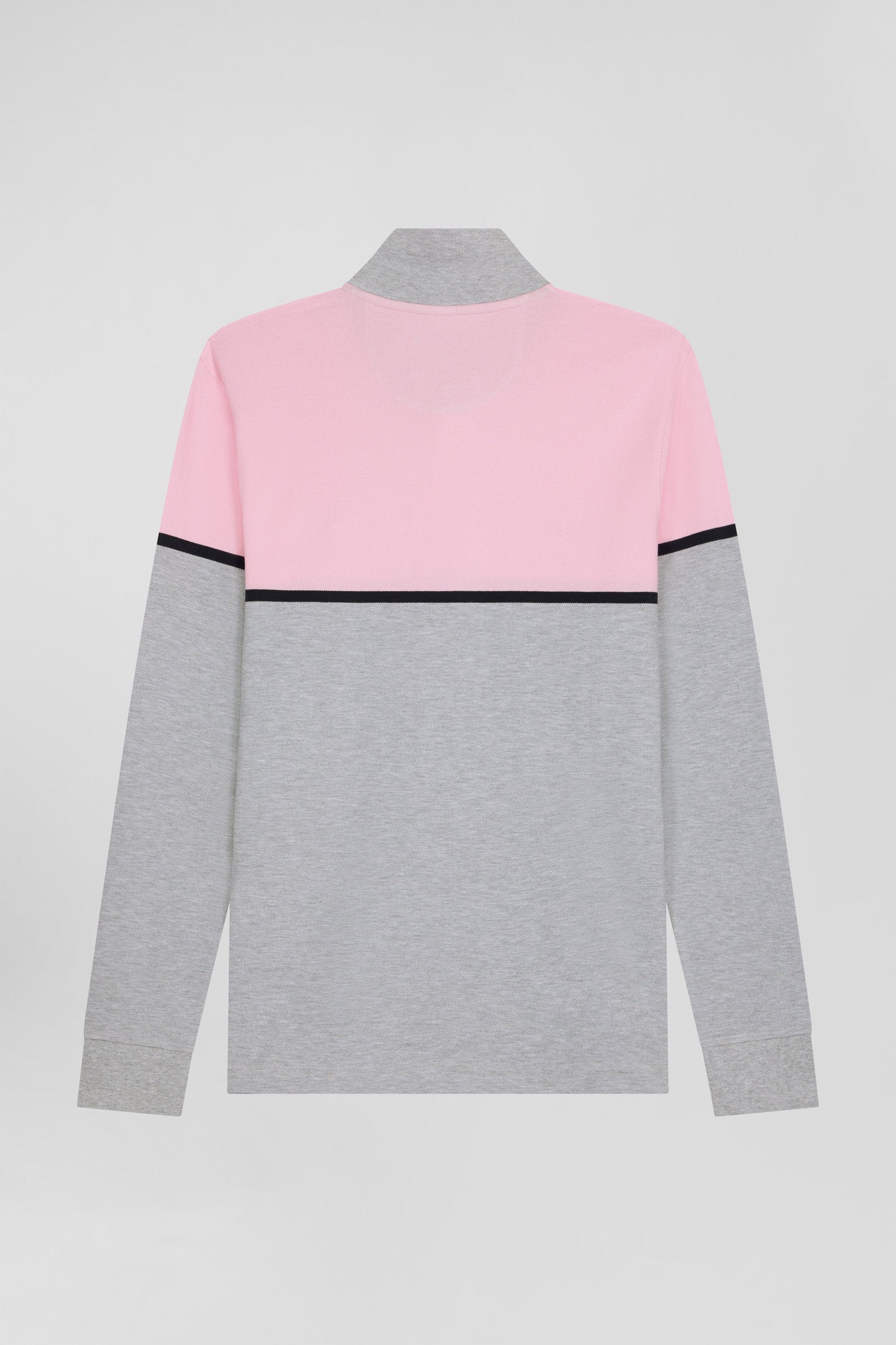 Regular pink bicolor long-sleeved cotton piqué polo shirt