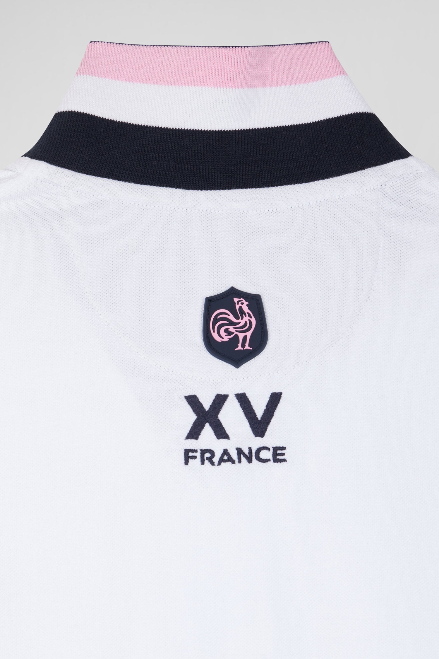 Regular white long-sleeved cotton piqué polo shirt with XV de France embroidery