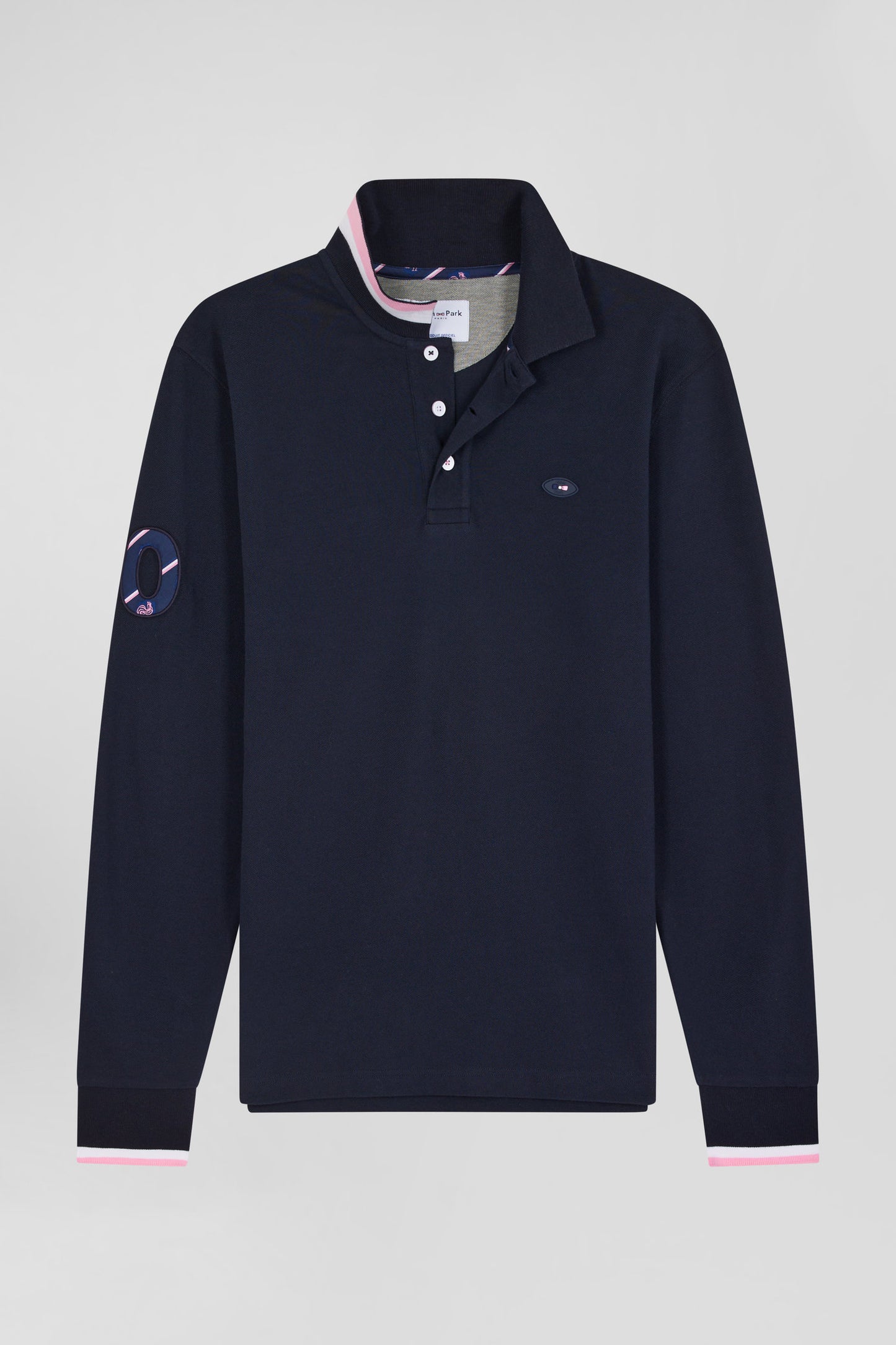 Regular navy long-sleeved cotton piqué polo shirt with XV de France embroidery