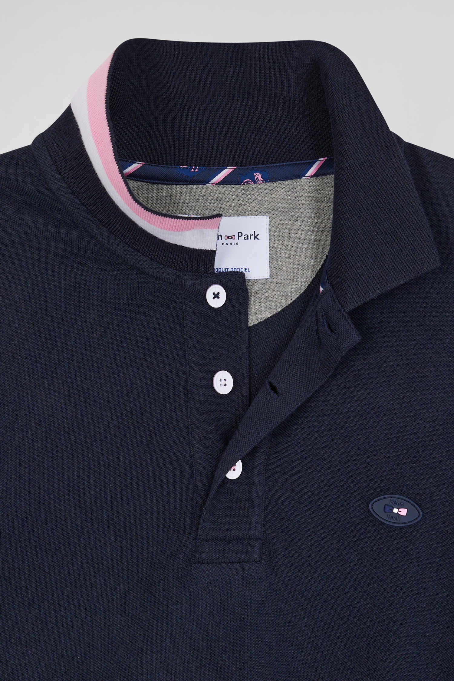 Regular navy long-sleeved cotton piqué polo shirt with XV de France embroidery