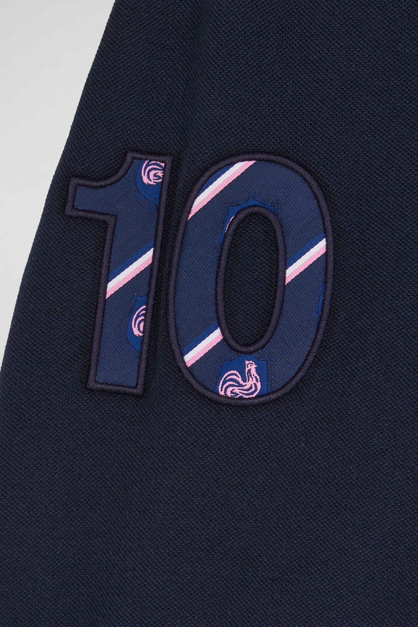 Regular navy long-sleeved cotton piqué polo shirt with XV de France embroidery