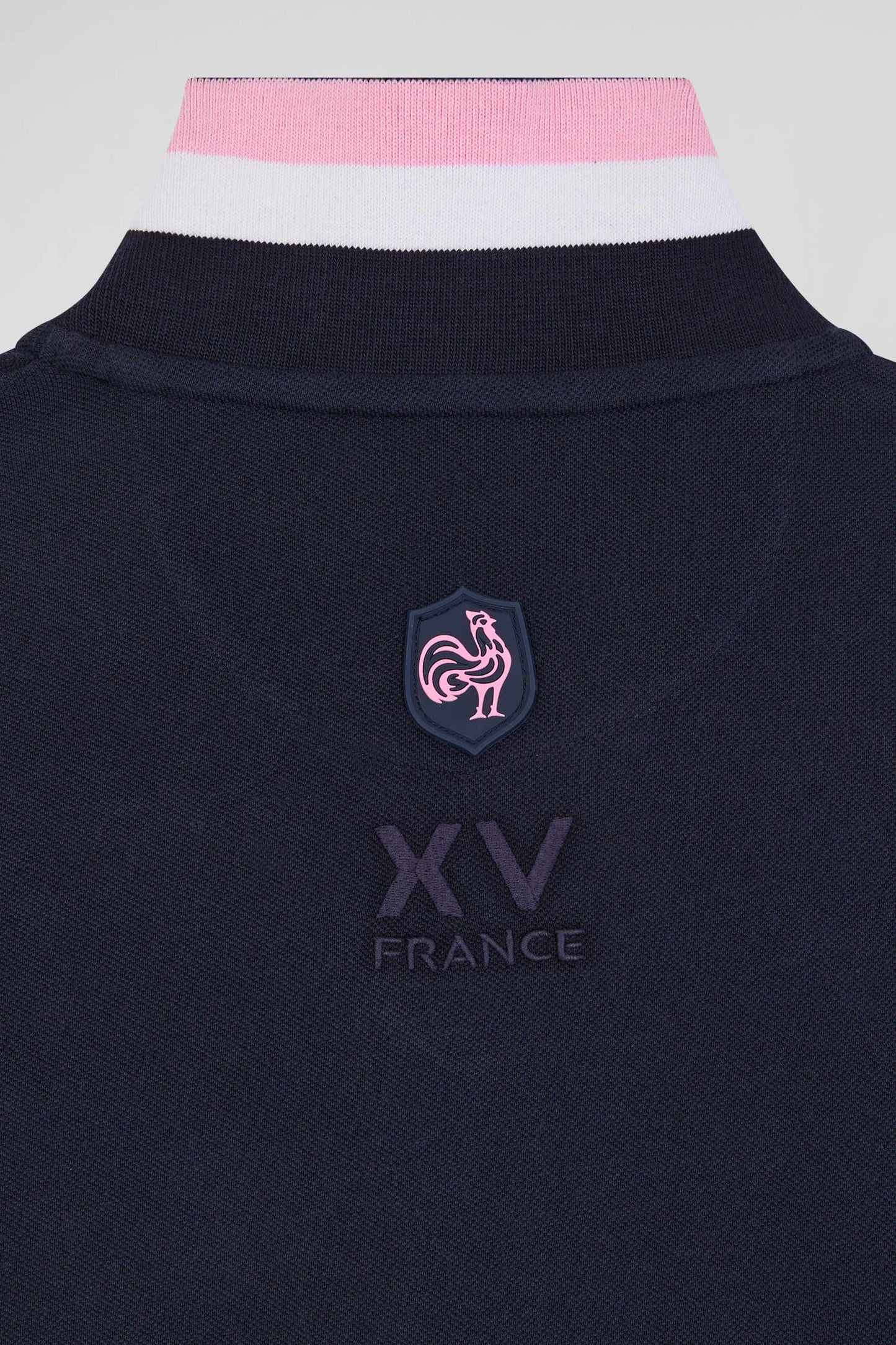 Regular navy long-sleeved cotton piqué polo shirt with XV de France embroidery