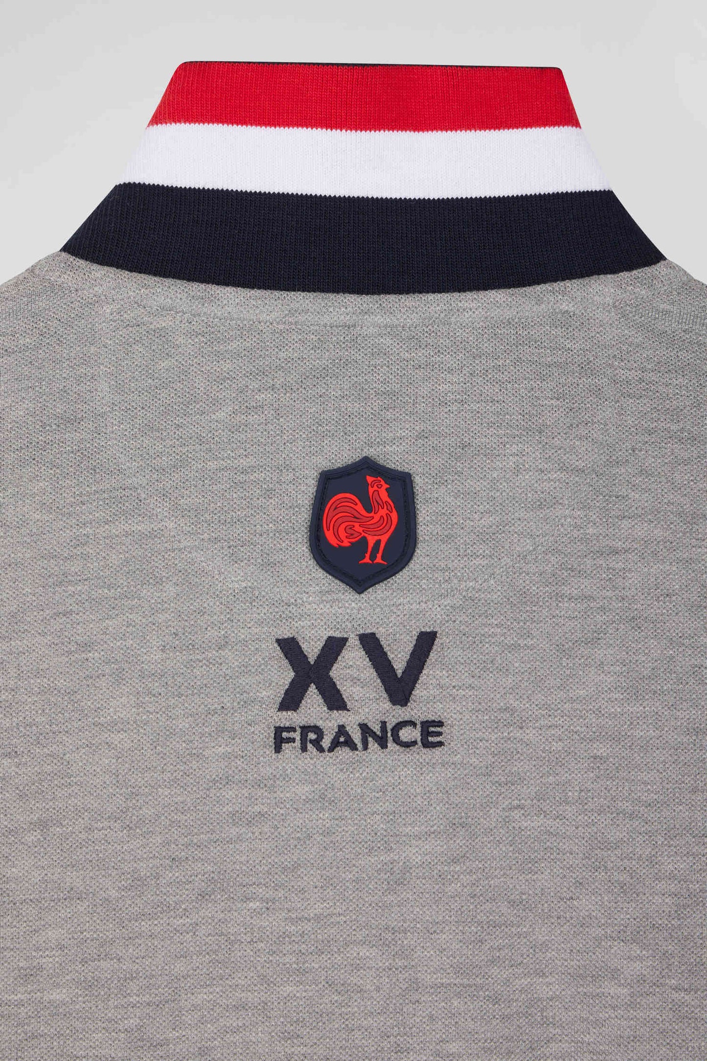 Regular grey long-sleeved cotton piqué polo shirt with XV de France embroidery