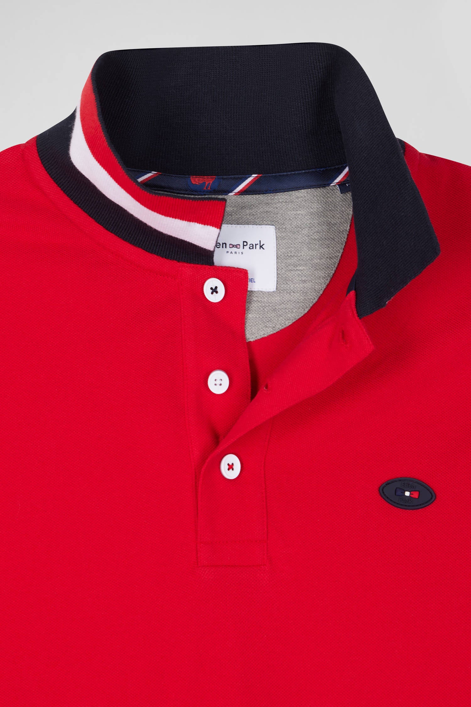 Regular red long-sleeved cotton piqué polo shirt with XV de France embroidery