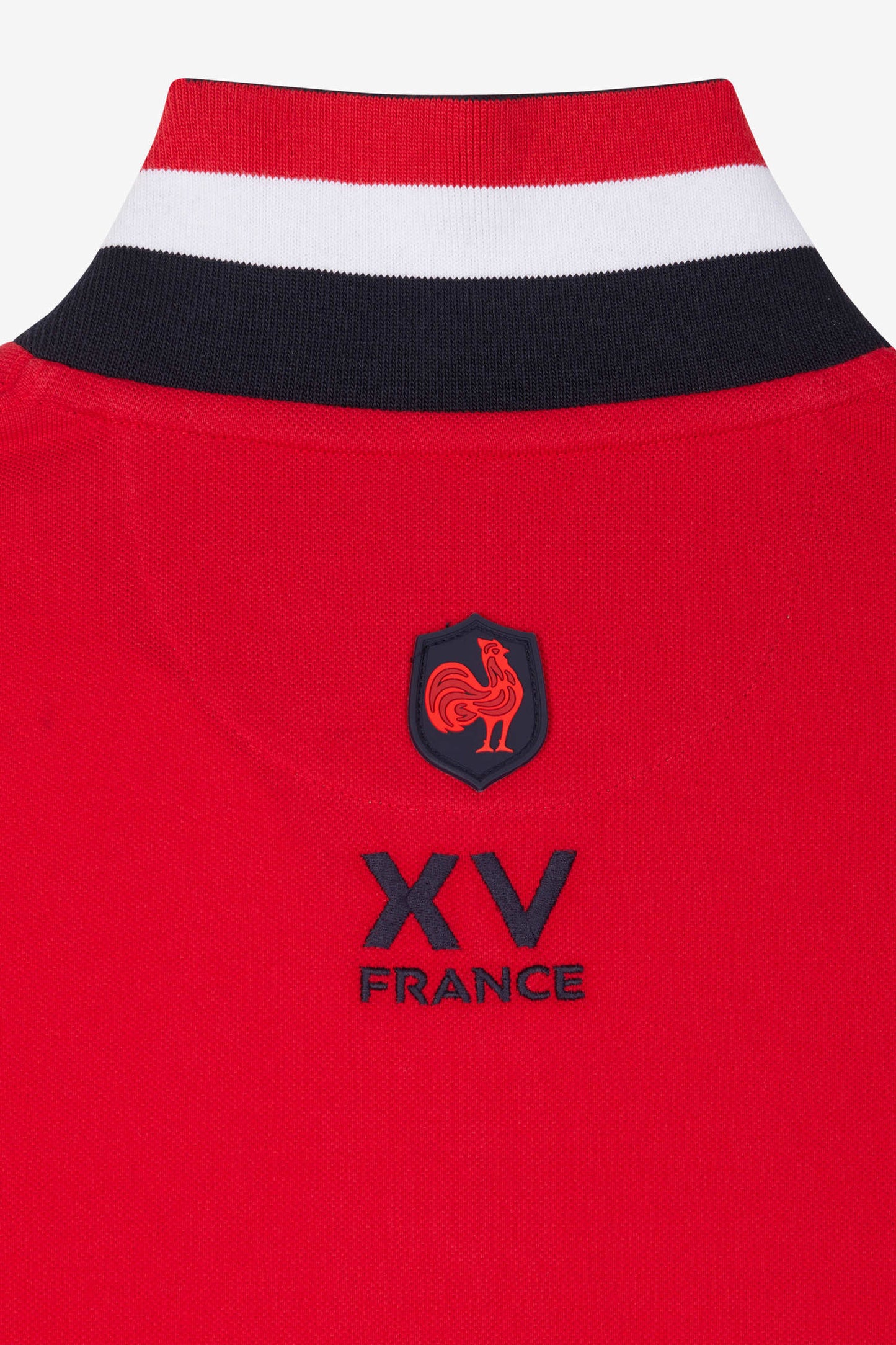 Regular red long-sleeved cotton piqué polo shirt with XV de France embroidery