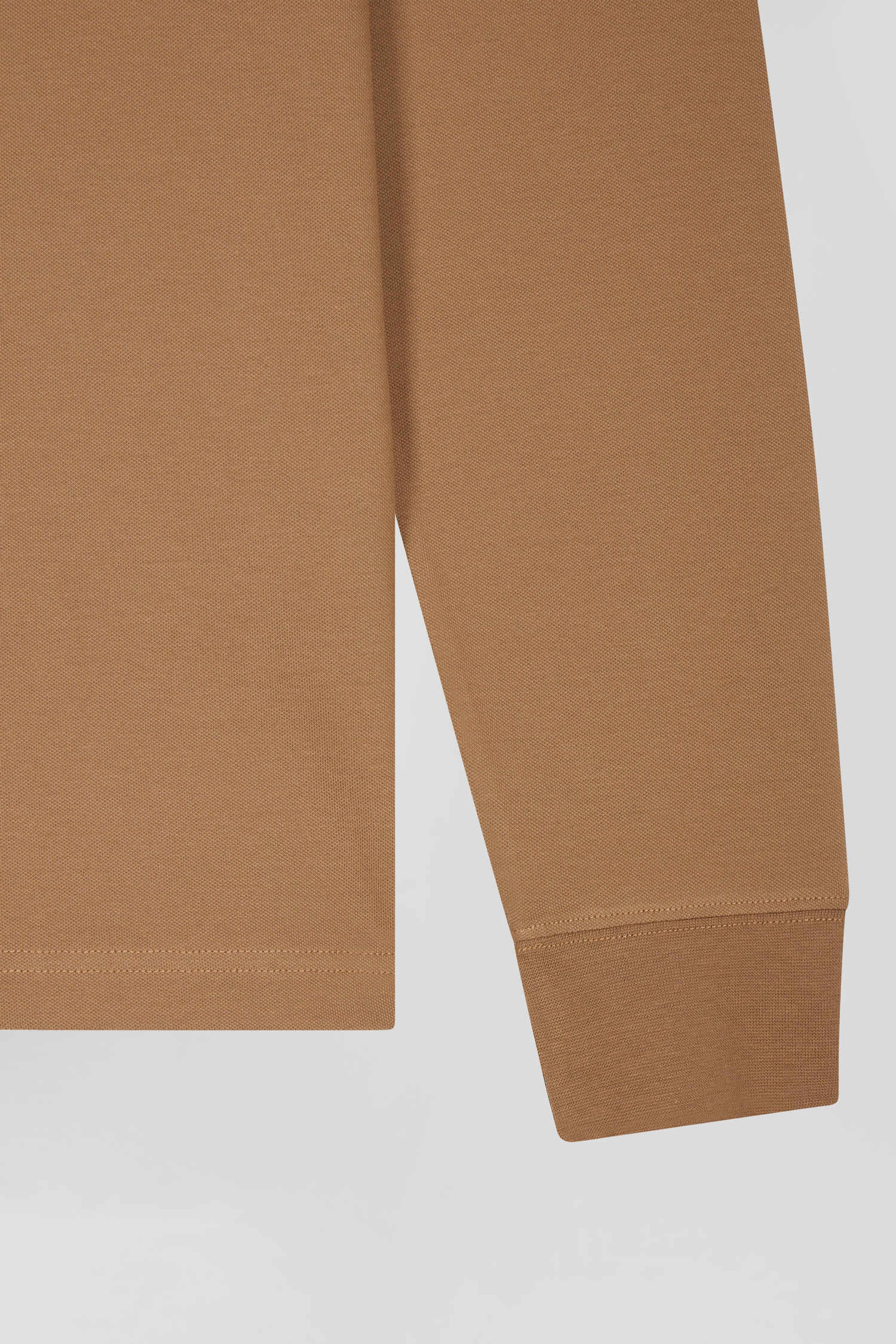 Slim camel long-sleeved cotton piqué polo shirt