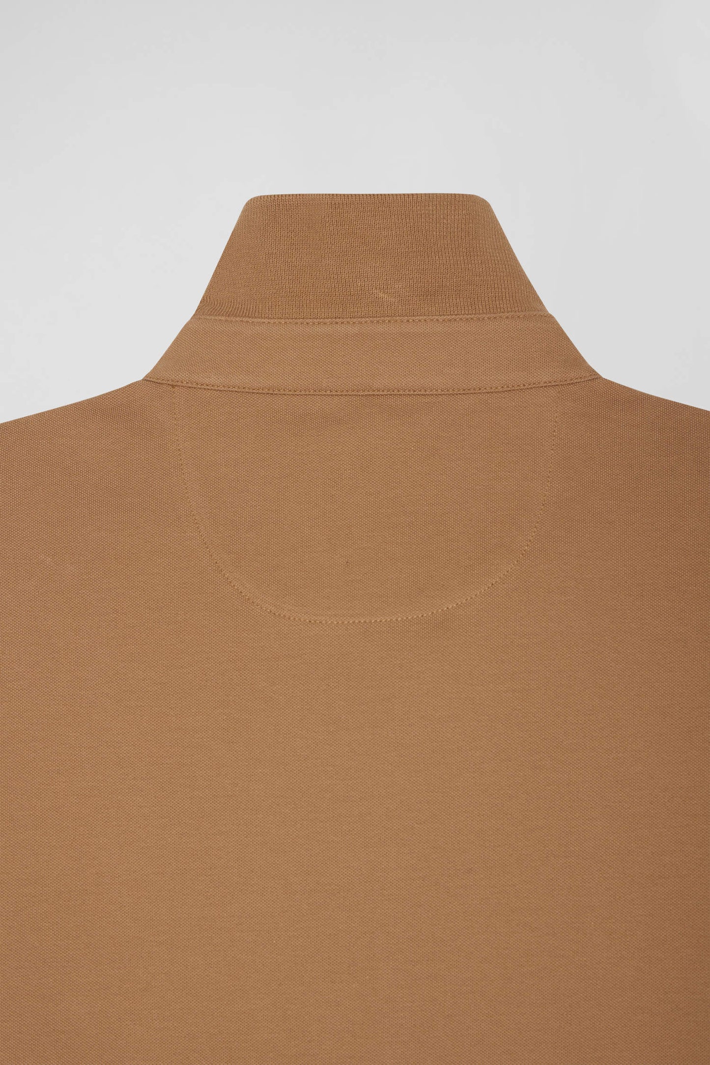 Slim camel long-sleeved cotton piqué polo shirt