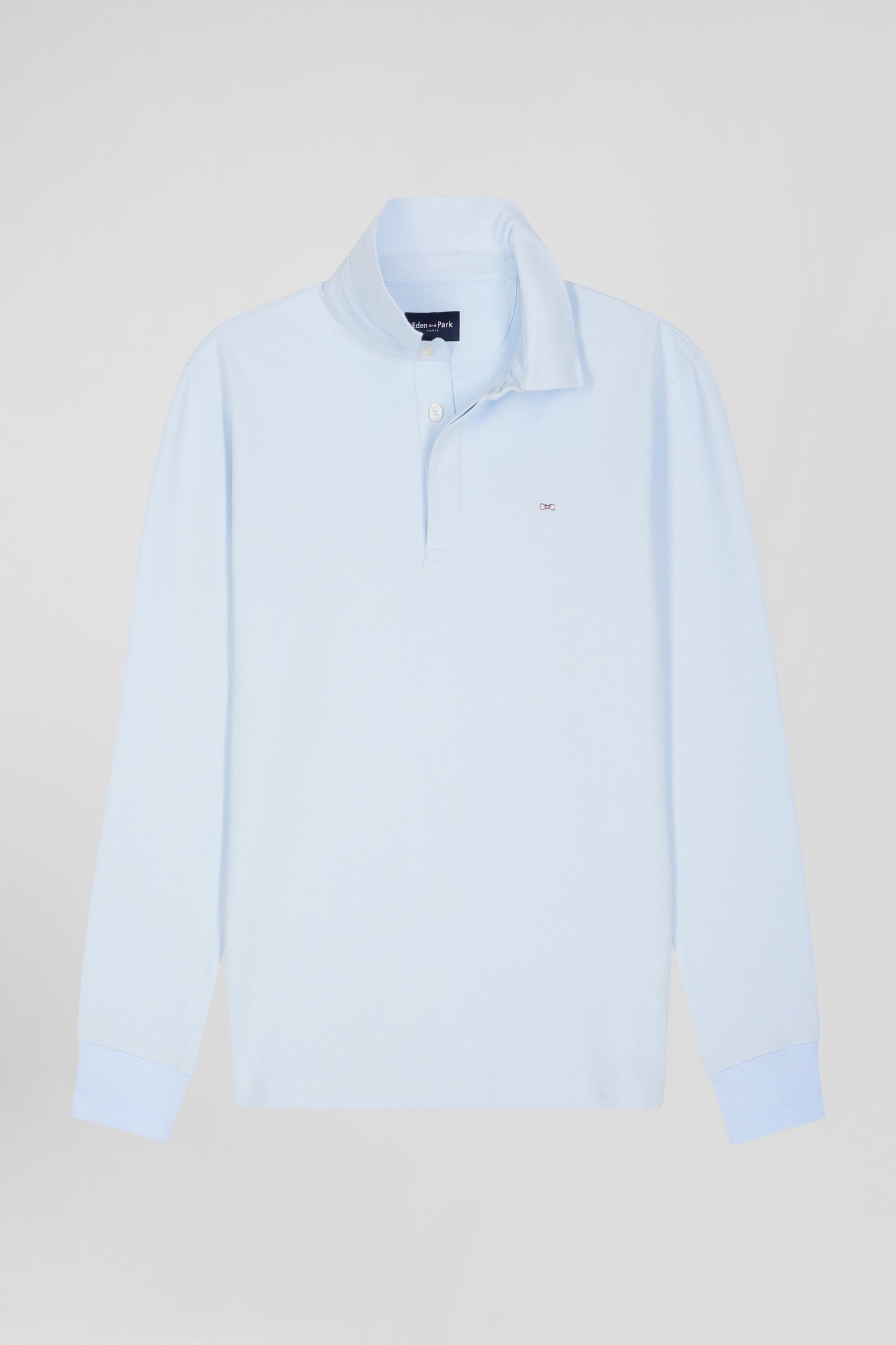 Slim sky blue long-sleeved cotton piqué polo shirt