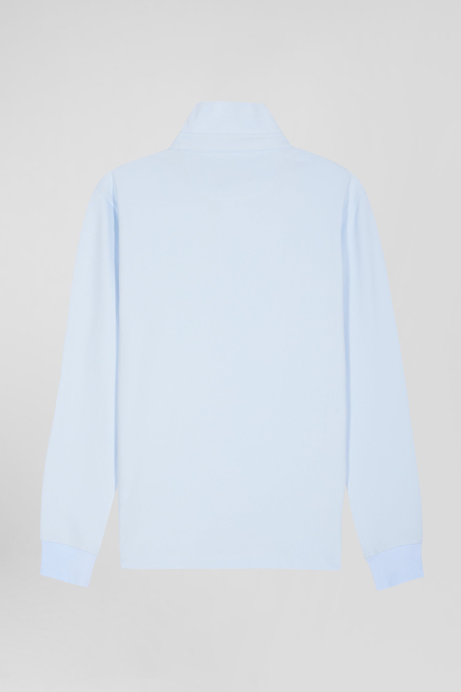 Slim sky blue long-sleeved cotton piqué polo shirt