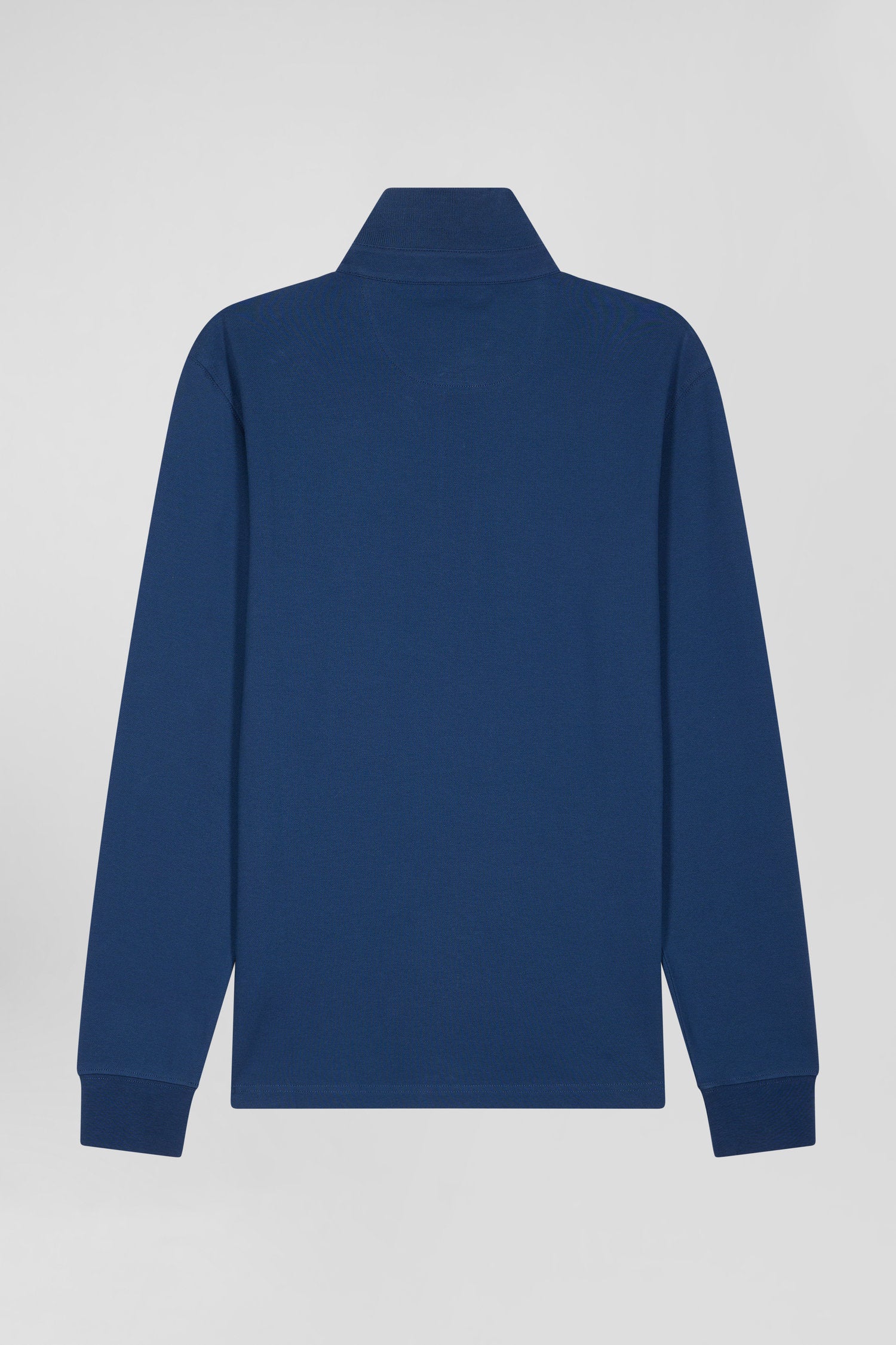 Slim dark blue long-sleeved cotton piqué polo shirt