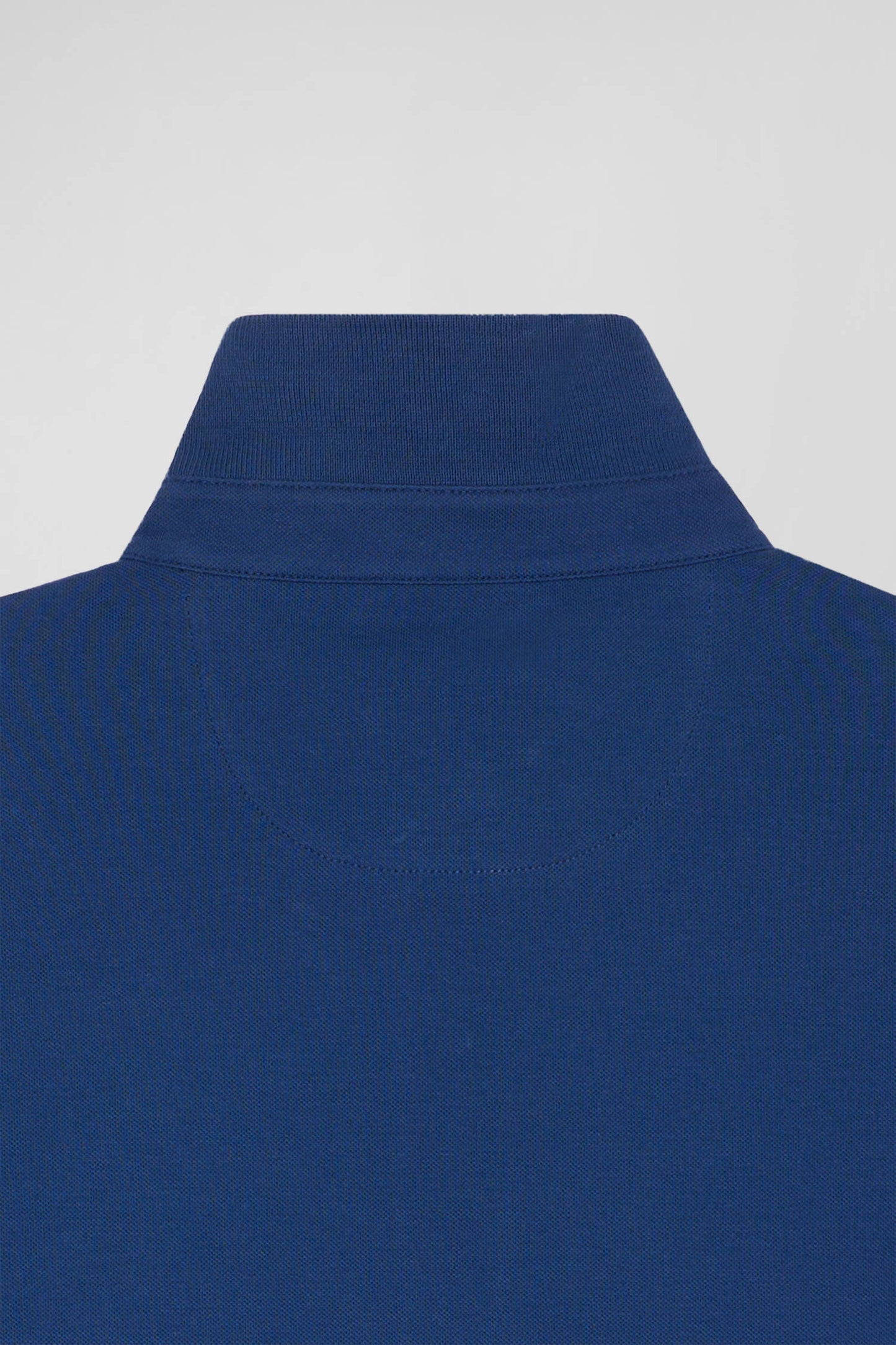 Slim dark blue long-sleeved cotton piqué polo shirt