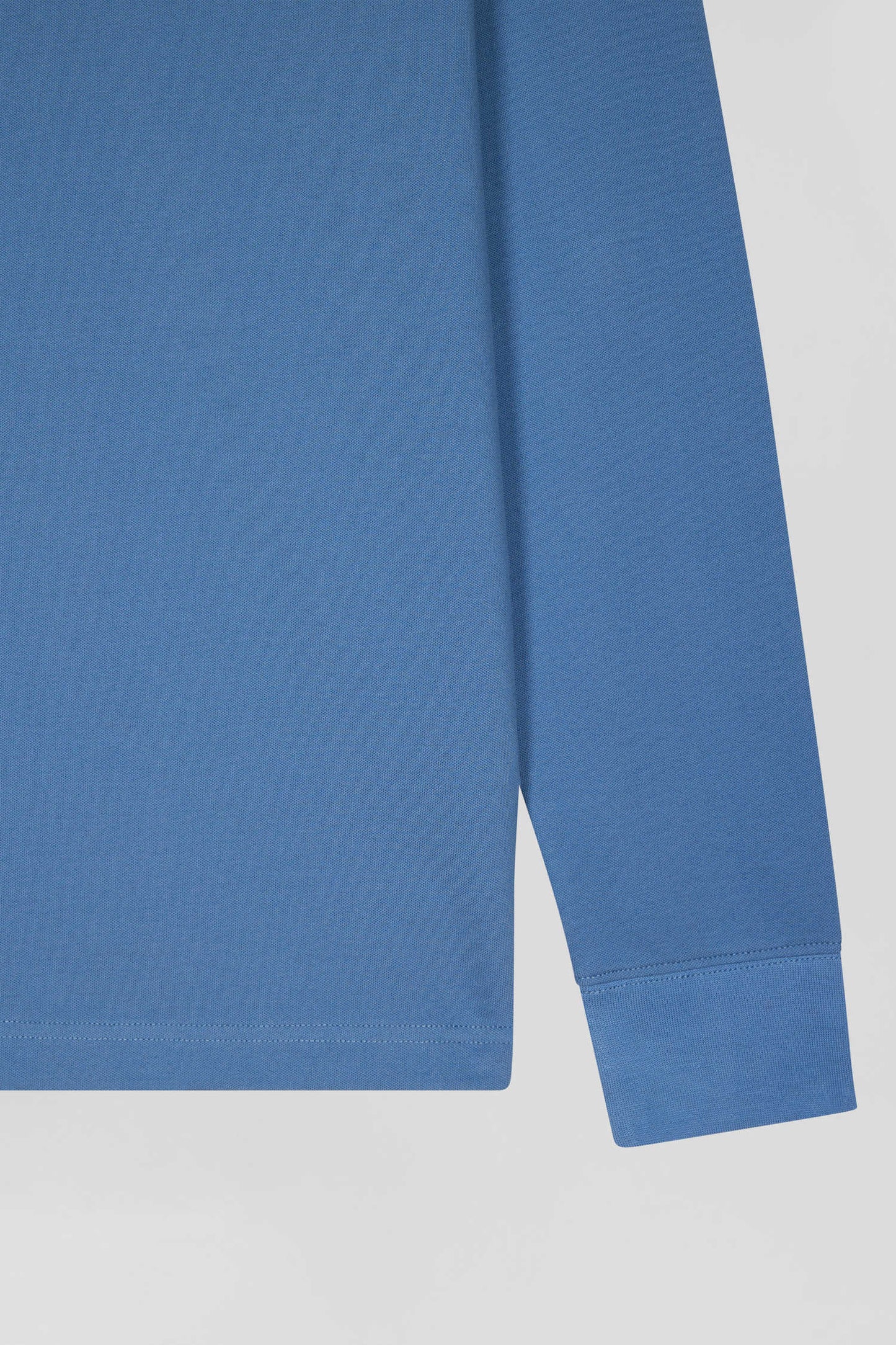 Slim blue long-sleeved cotton piqué polo shirt