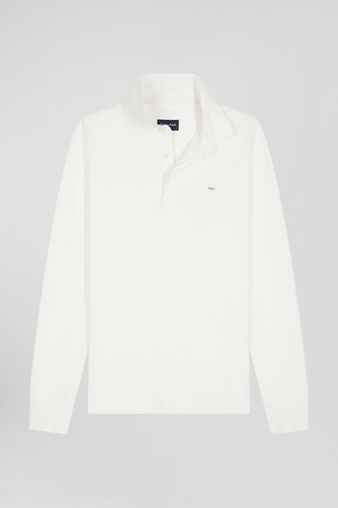 Slim ecru long-sleeved cotton piqué polo shirt - Image 2