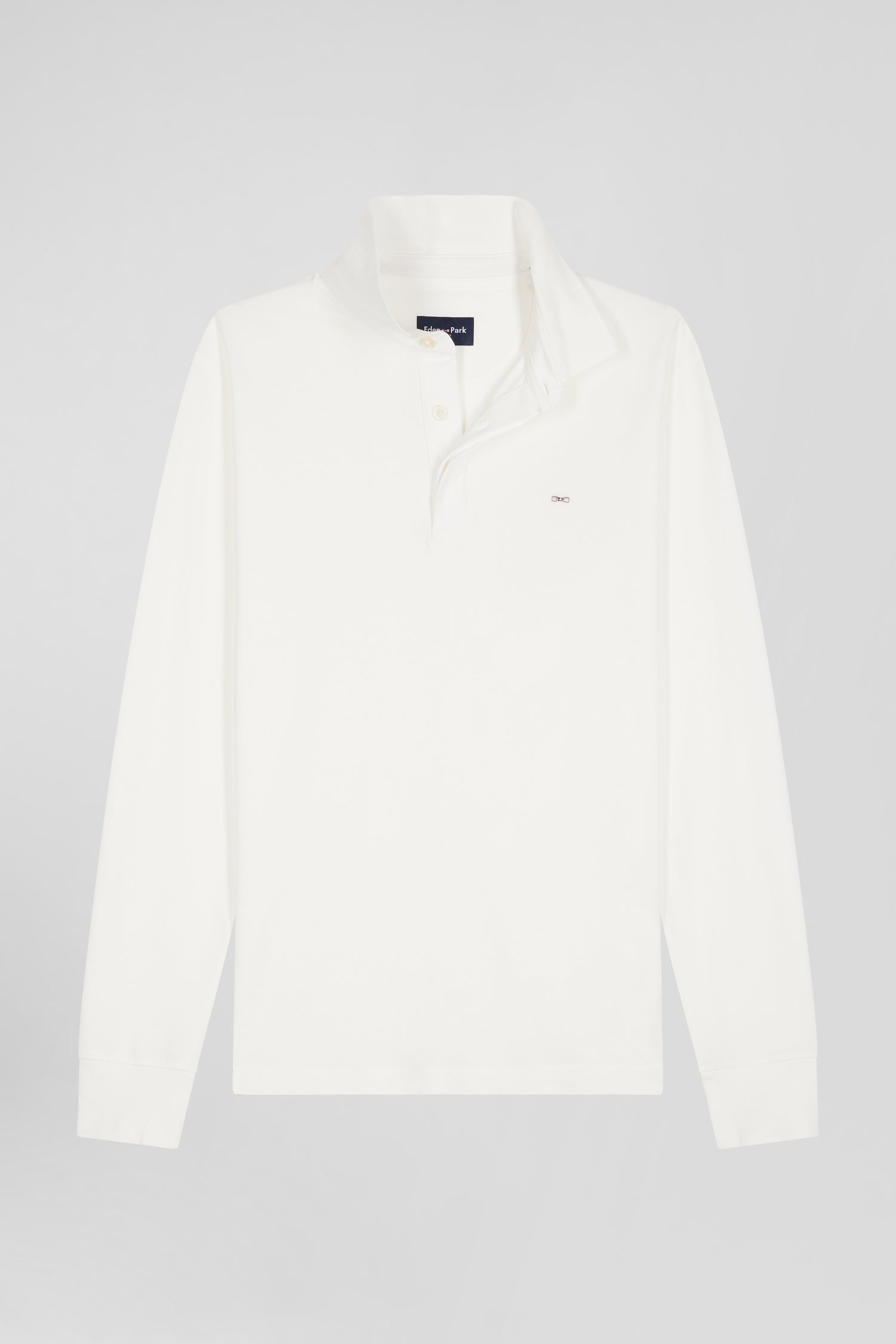 Slim ecru long-sleeved cotton piqué polo shirt