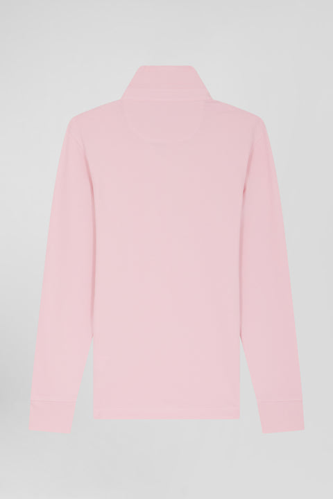 Slim pink long-sleeved cotton piqué polo shirt - Image 2