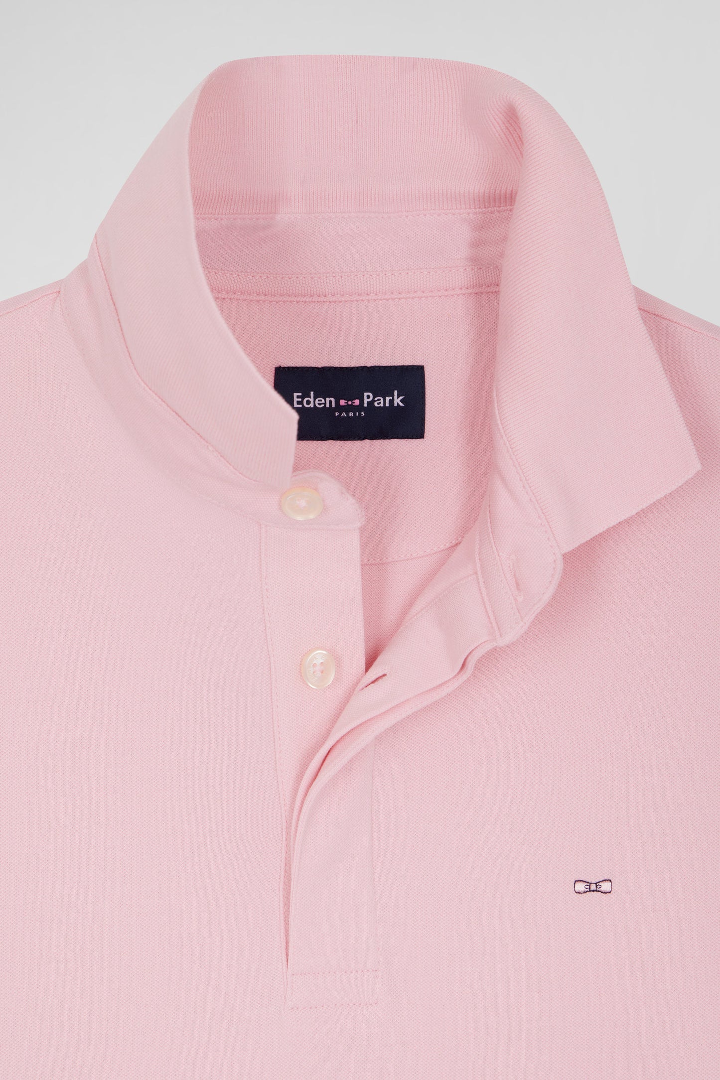 Slim pink long-sleeved cotton piqué polo shirt