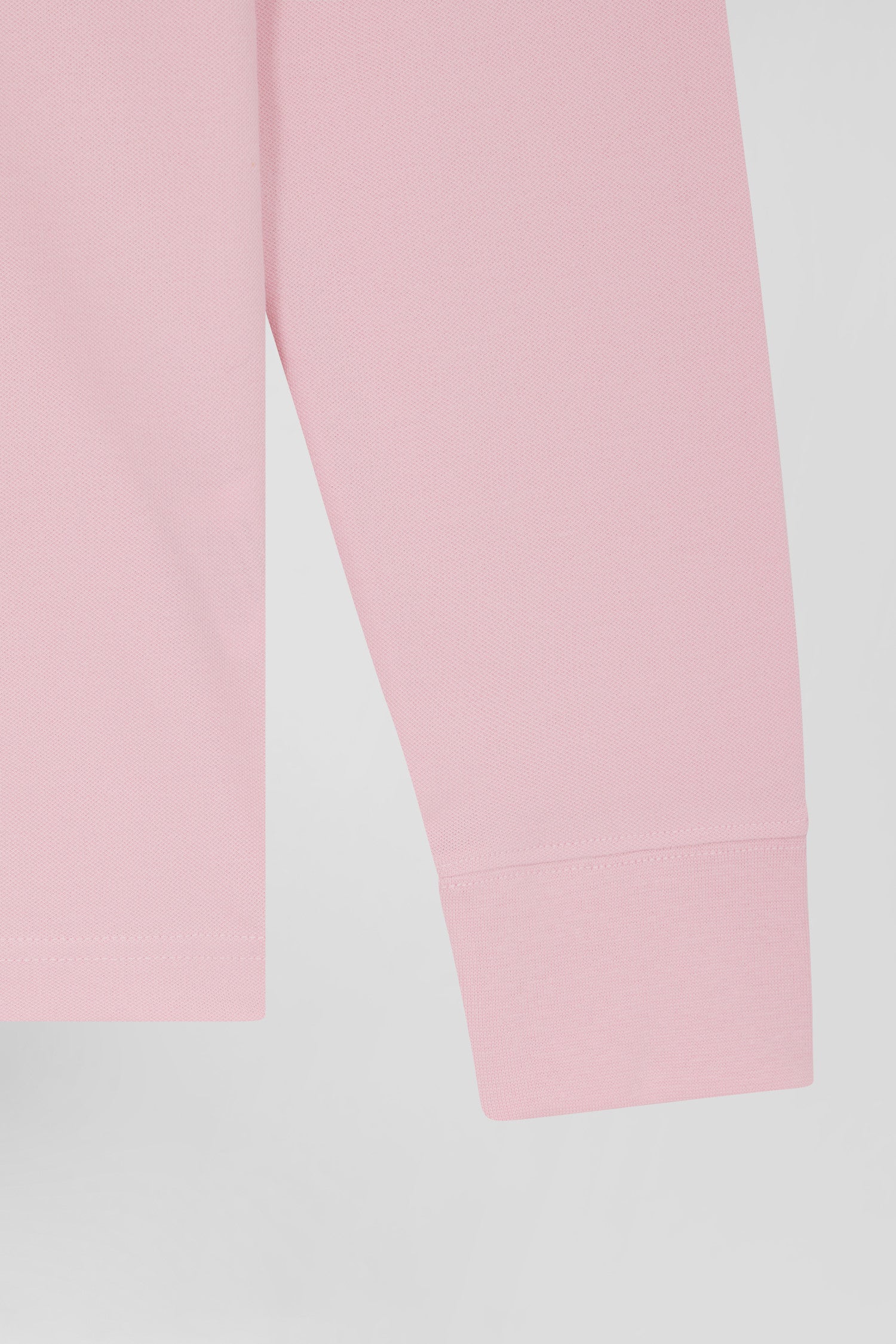 Slim pink long-sleeved cotton piqué polo shirt