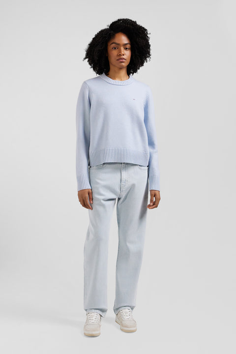 Regular sky blue round-neck wool and cashmere jumper - Image 1