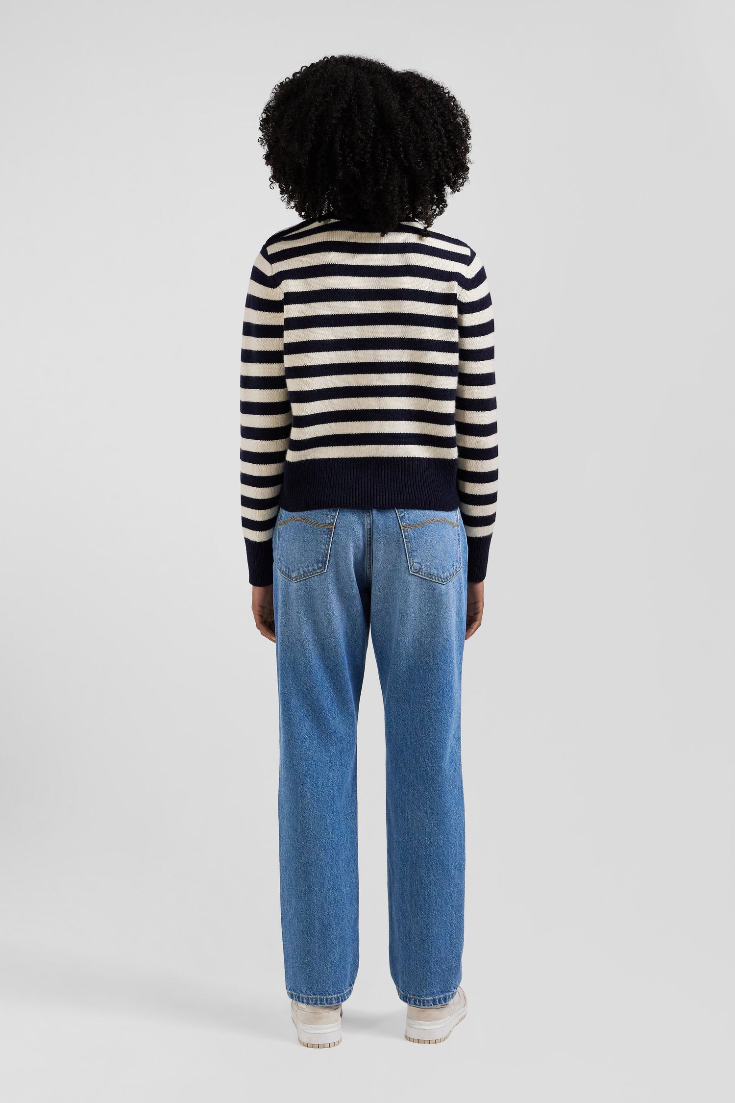 Regular navy striped wool and cashmere jumper