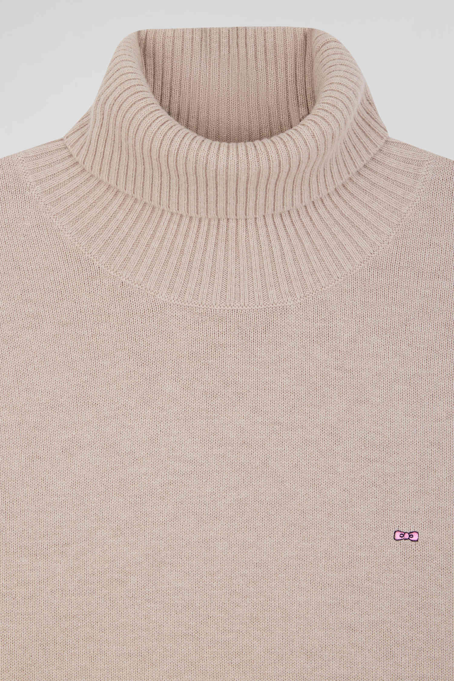 Pull col roulé en laine et coton beige coupe Relaxed