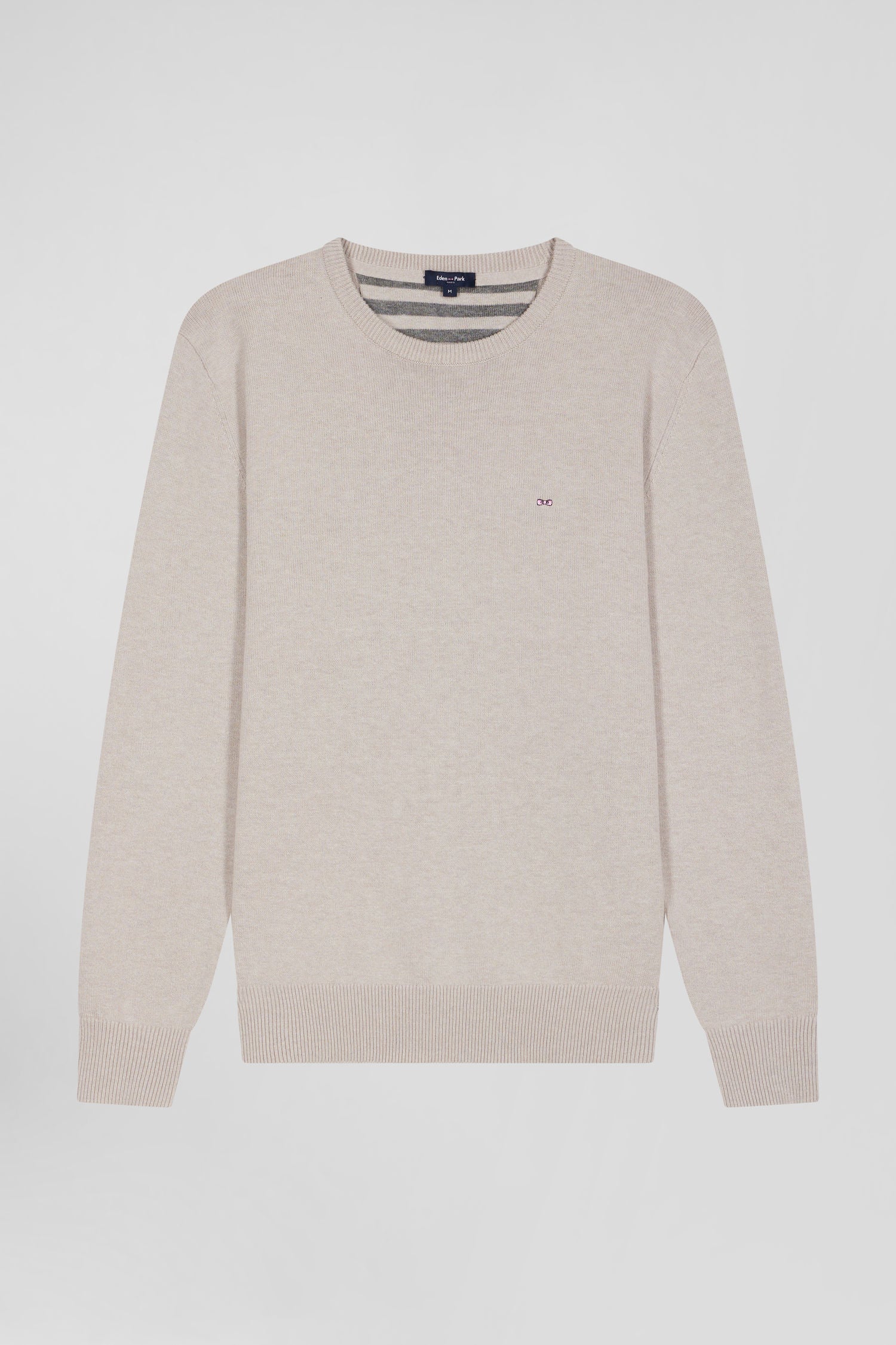 Regular beige wool and cotton crew neck jumper