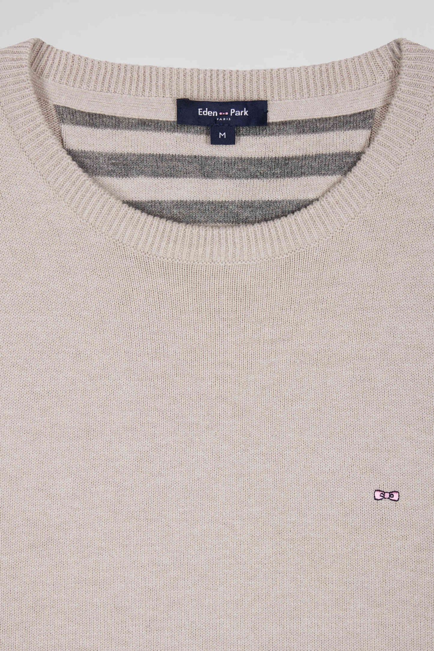 Regular beige wool and cotton crew neck jumper