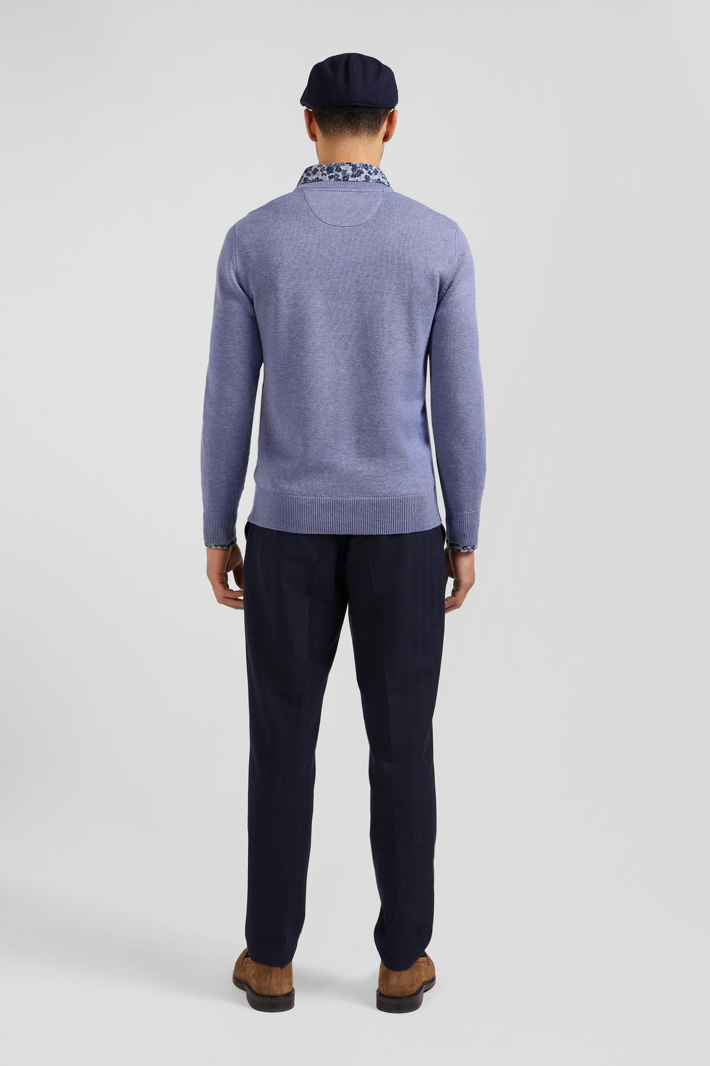 Regular light blue wool and cotton crew neck jumper