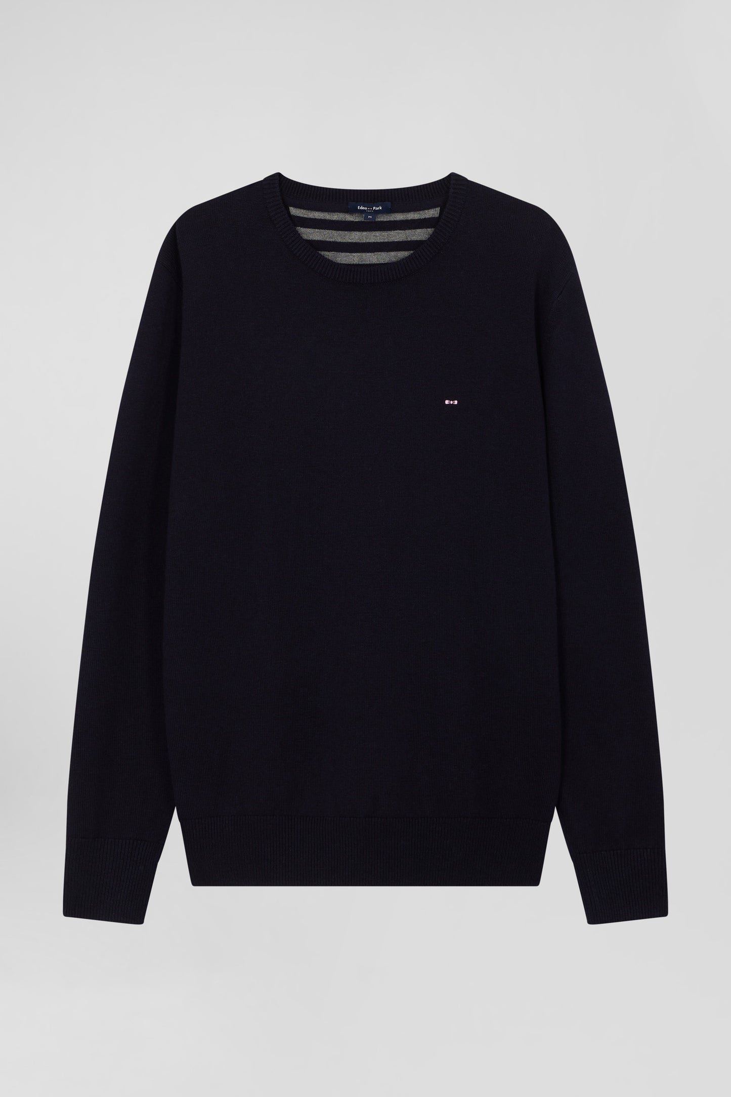 Regular navy blue wool and cotton crew neck jumper