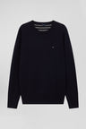 Regular navy blue wool and cotton crew neck jumper