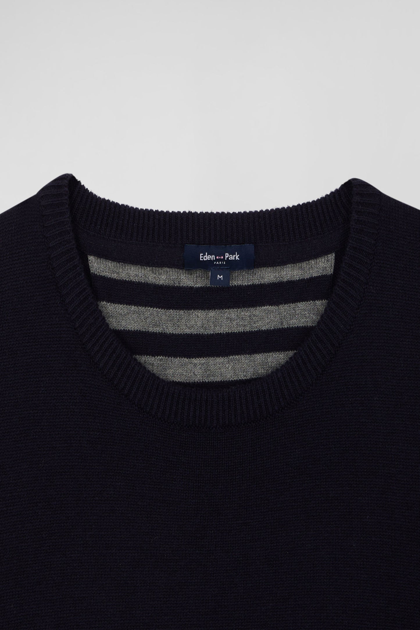 Regular navy blue wool and cotton crew neck jumper