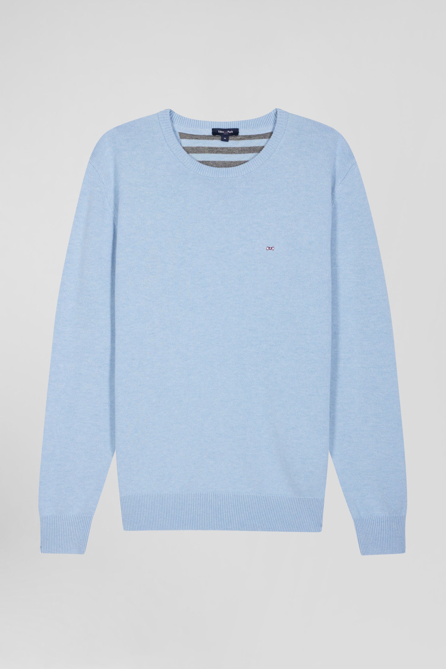 Regular sky blue wool and cotton crew neck jumper