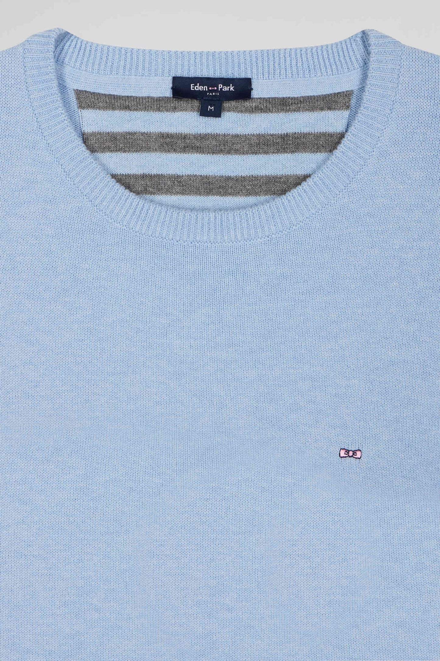 Regular sky blue wool and cotton crew neck jumper