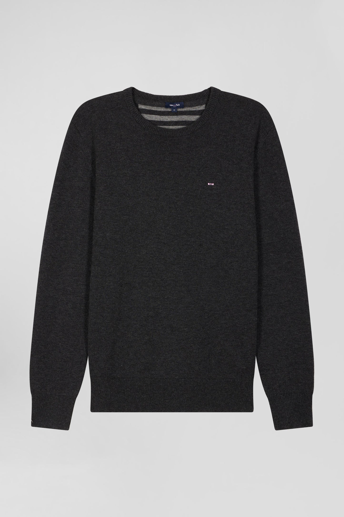 Regular anthracite grey wool and cotton crew neck jumper